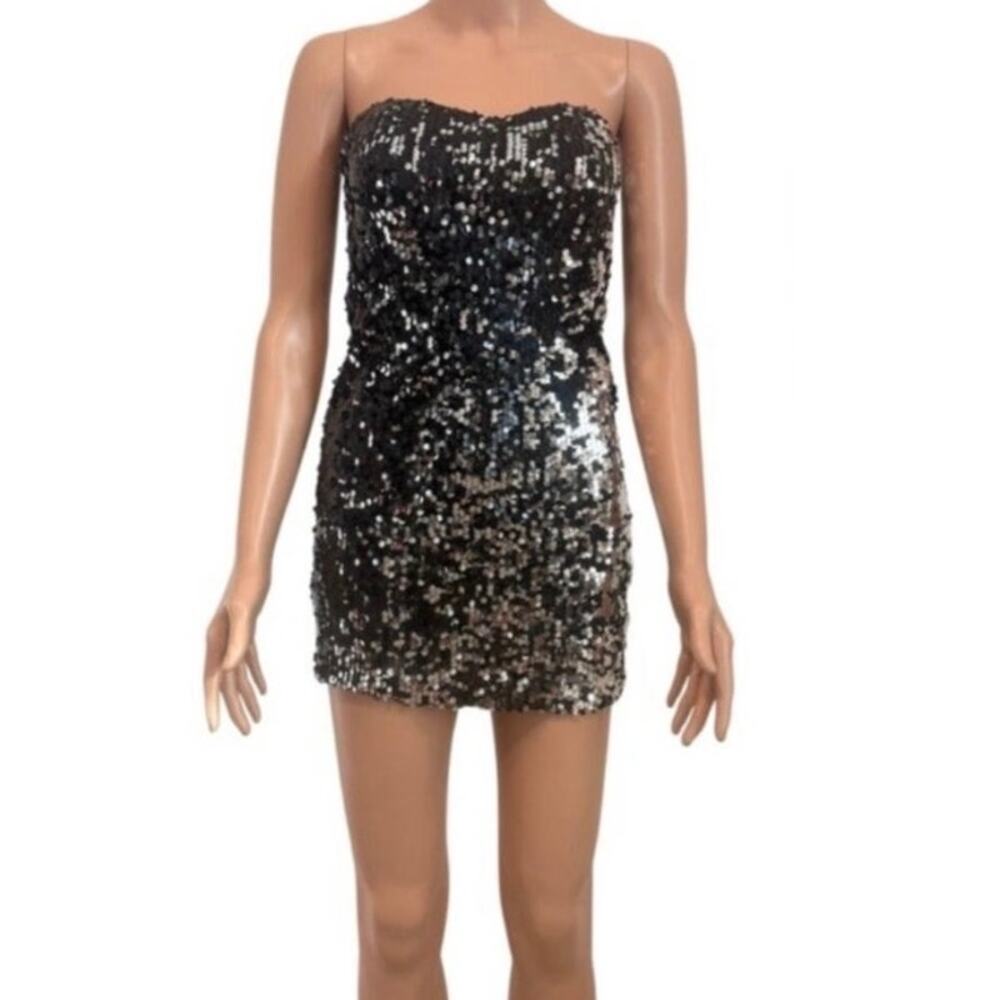 Frederick's of Hollywood XS sequin bodycon strapless mini dress D2 3232